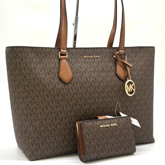 Michael Kors Sheila Large Signature Logo Tote Bag & Matching Bifold Wallet Brown - Picture 3 of 13
